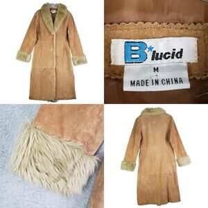 Y2K VTG B Lucid Genuine Suede Leather Coat With Fur Trim Penny Lane Style Medium